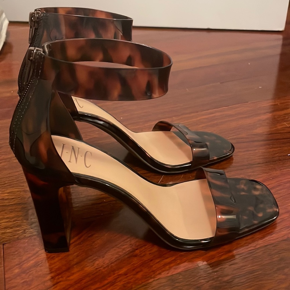 INC tortoise, square toe, ankle strap heel
